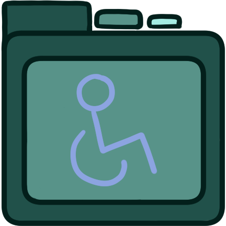 a teal file folder with a person in a wheelchair symbol on it.